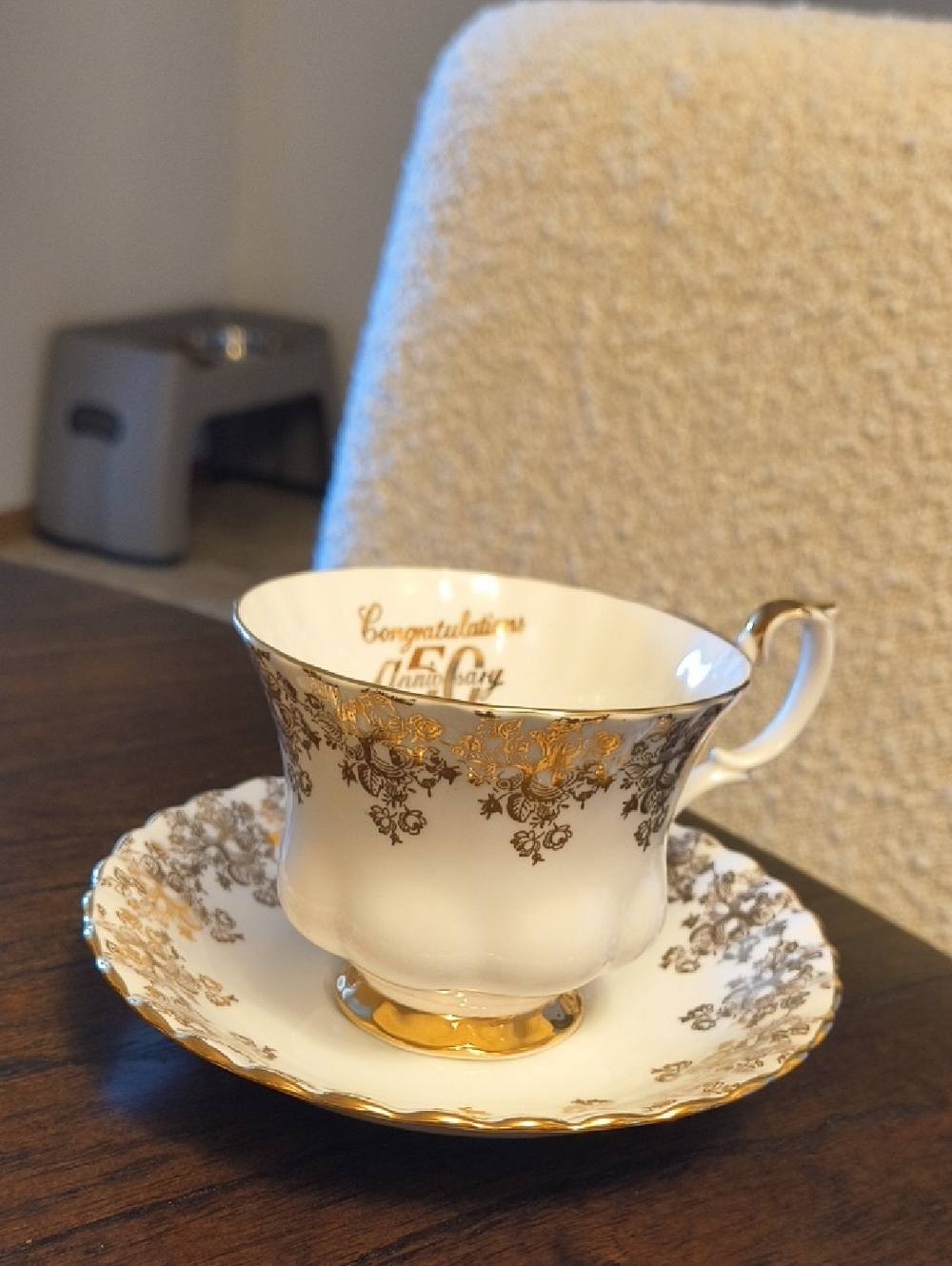 Royal Albert White and Gold Floral Teacup & Saucer